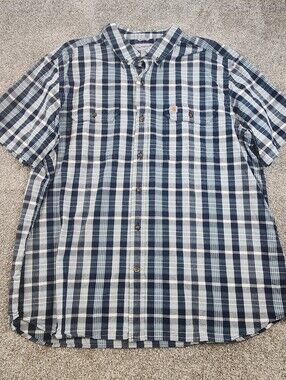 Carhartt Shirt Mens 2XL Blue Plaid Relaxed Fit Short Sleeve Button Down Casual